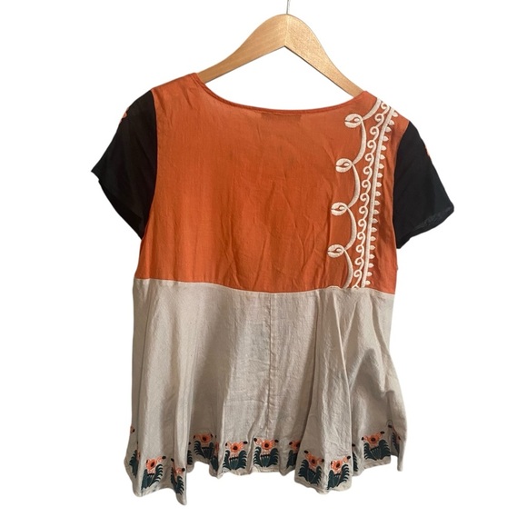 THML Embroidered Cotton Bohemian Scoop Neck Cotton Peplum Top Size Large - Picture 4 of 7